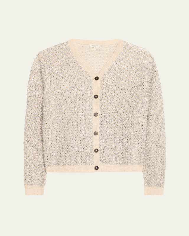 Metallic-Stitch Pointelle Cardigan